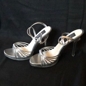 Pleaser size 9 NIB clear silver strappy heels stripper exotic shoes